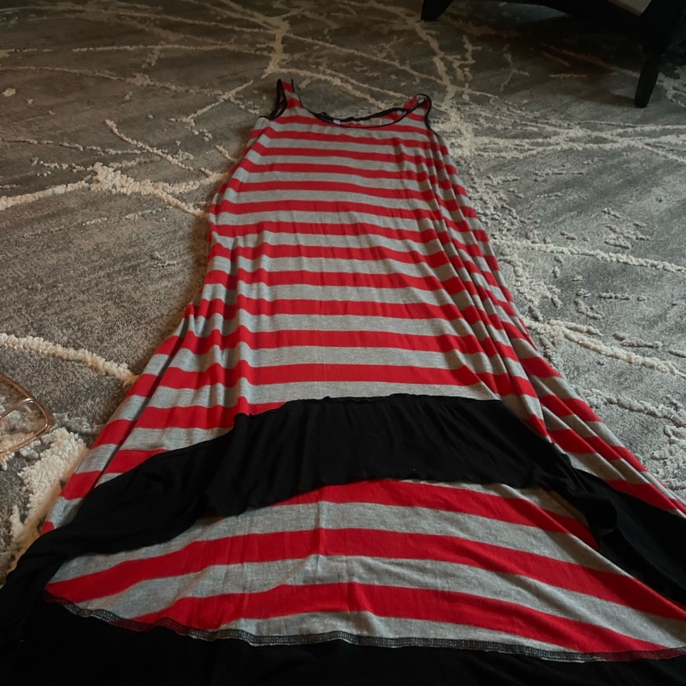 Kensie Red and Gray Striped Dress